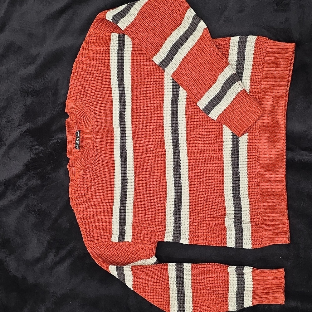 Woman, Crewneck Sweater - Burn Orange, White, and Black